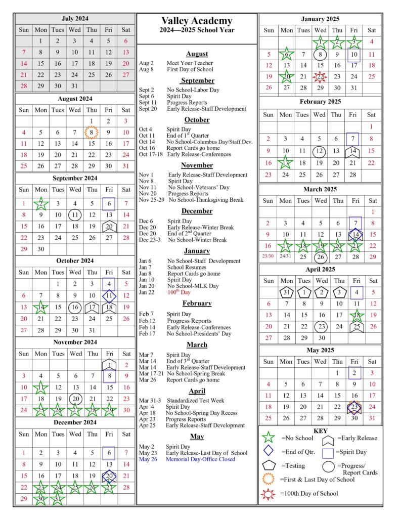 School Year Calendar 2024-2025 - Valley Academy